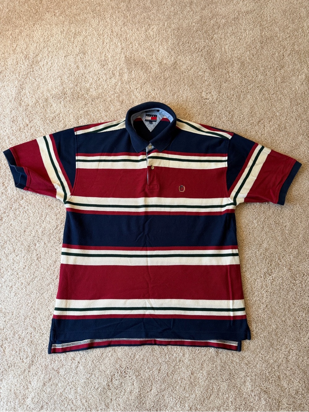Tommy Hilfiger Navy, Red & Cream Striped Polo